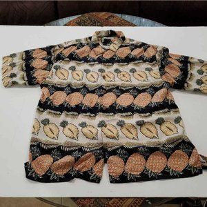 Tommy Bahama Mens Hawaiian Shirt Yellow Coral Pineapple Short Sleeve Pocket XL